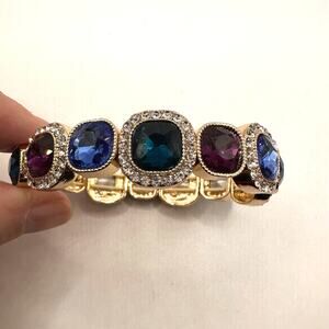 Monet Stretch Bracelet Cocktail Party Jewelry Multicolor Faceted Jewel tones
